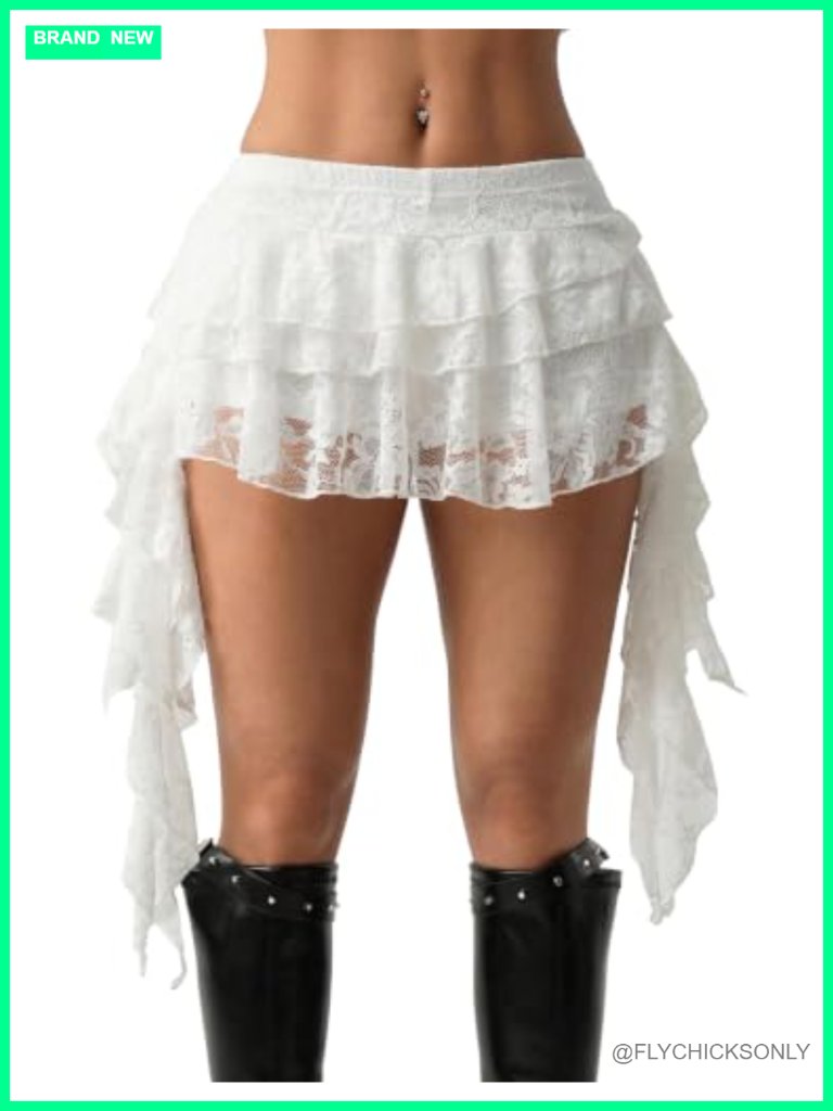 Y2k Ruffle Lace Asymmetrical Layered Flowy Pleated Skort With Shorts For Concert